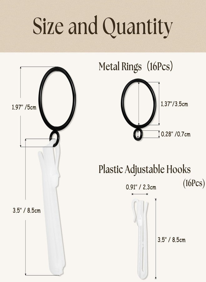 TWODRAPES 16 PCS Black Metal Curtain Rings with Eyelet and 16 PCS Adjustable Plastic Curtain Hooks for Pinch Pleated Curtains, for Window Curtain Rods Fits Up to 1.25 in Rod - Image 2